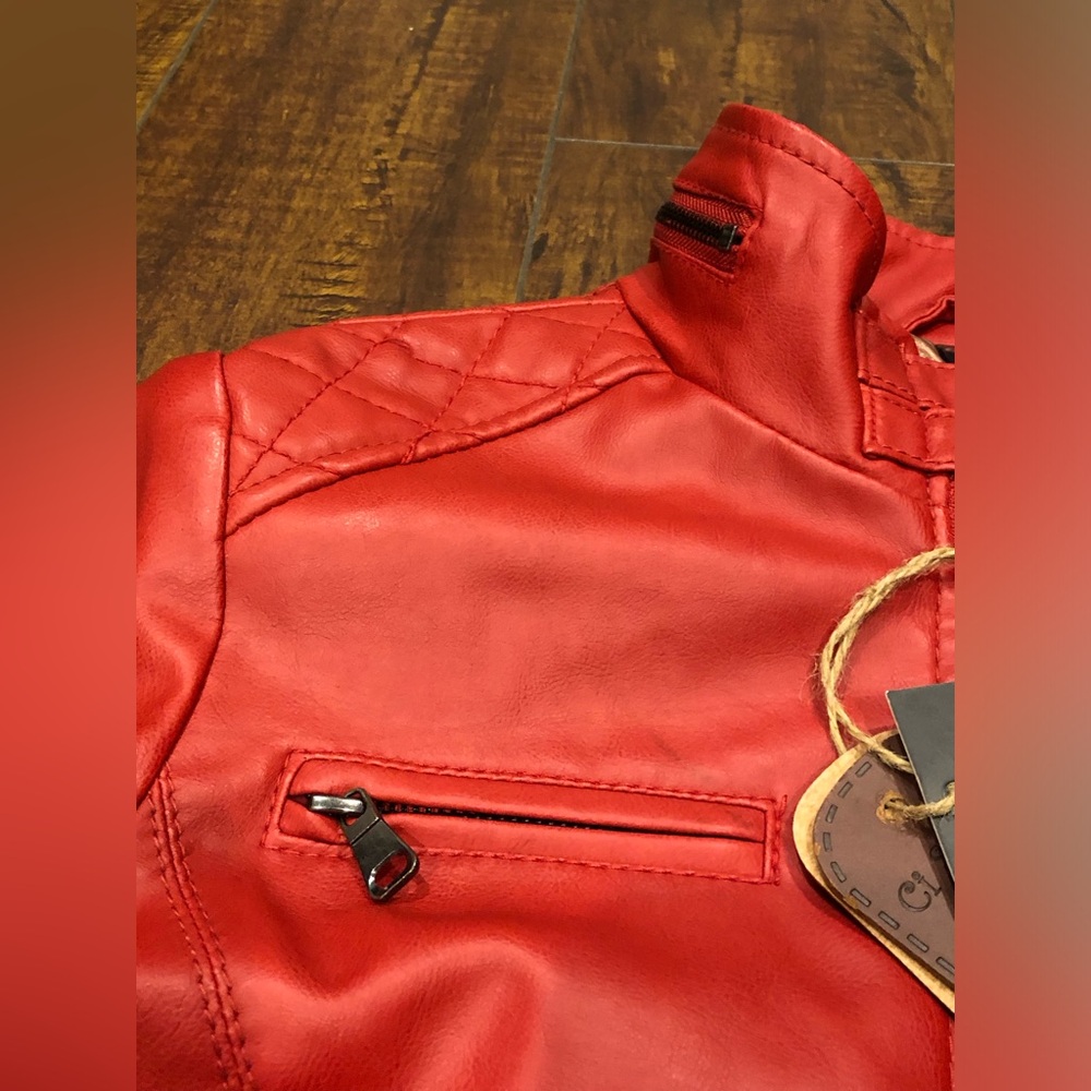 Cavalini Faux Leather Motorcycle Fashion Jacket Size MEDIUM- Rose Red NWT - Picture 15 of 15
